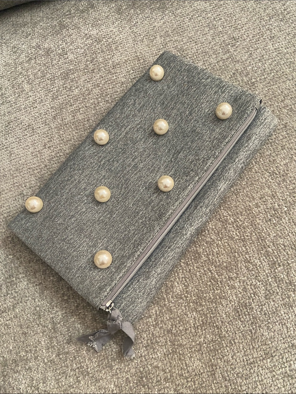 Stella & Dot Gray Pearl-Accent Wristlet Clutch